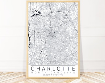 Charlotte North Carolina Map Art - Print, Canvas or Framed - Wayfinder Creative