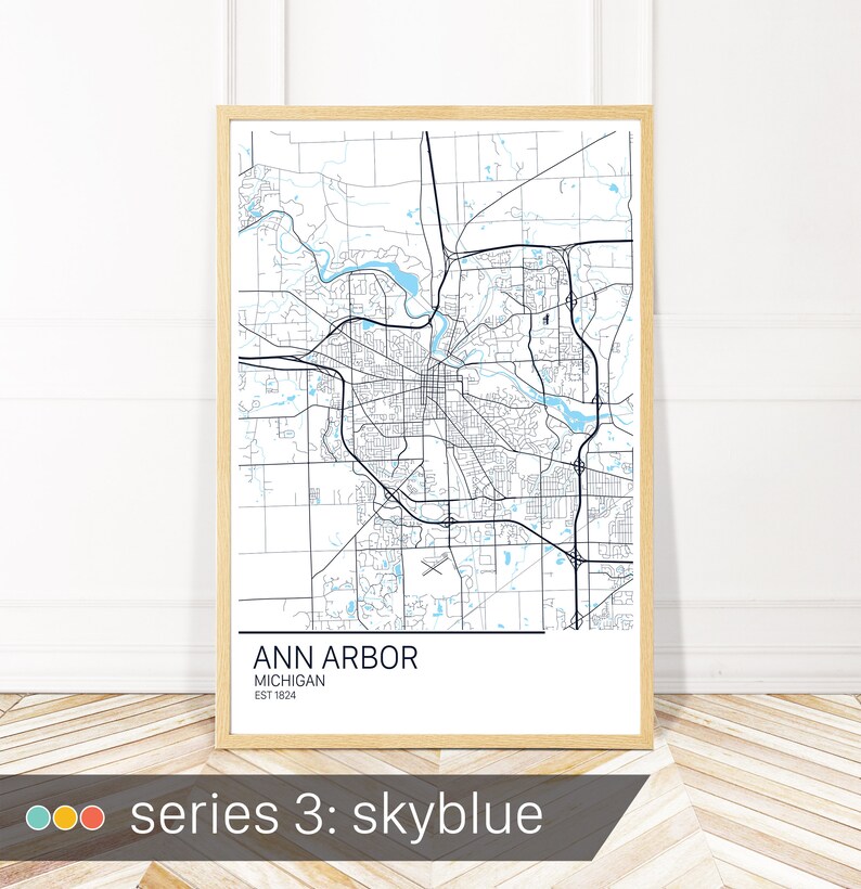 Ann Arbor Map Art Map Print of Ann Arbor Michigan City Art - Etsy