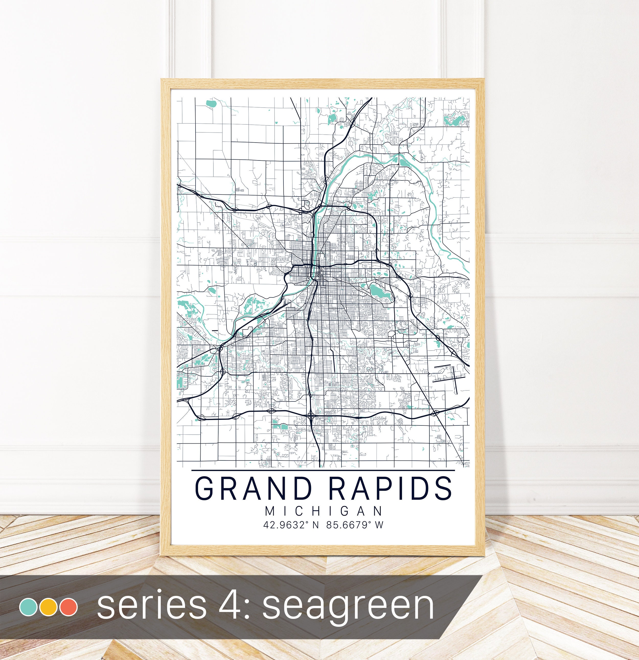 Grand Rapids Map Print Map of Grand Rapids MI City Art Etsy
