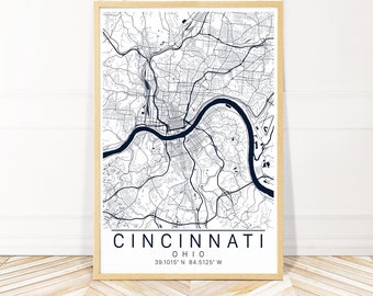 Cincinnati OH Map Art - Framed, Canvas or Print - City Wall Art by Wayfinder Creative