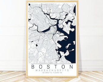 Boston Map Art  Framed, Canvas or Print - Map of Boston MA Framed - City Map Wall Art by Wayfinder Creative