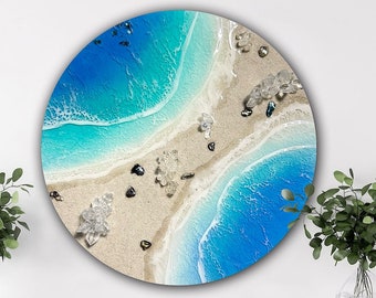 Round wall art/abstract art with structure/beach painting/ocean wall art/resin art/abstract art living room/round wall art/app. 30 cm