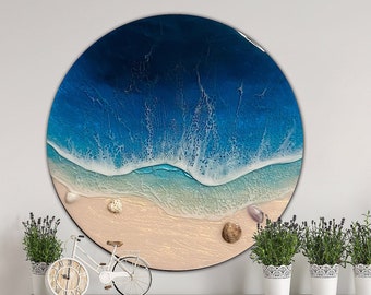 Round wall pictures/abstract pictures with structure/beach pictures/sea pictures/epoxy resin art/abstract pictures living room/round pictures/approx. 30 cm