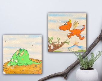 Canvas artwork kid’s room//Dino paintings children room//nursery wall art//app. 20 x 20 cm