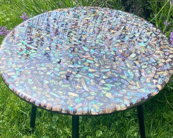 Epoxy resin table/living room table epoxy resin/small side tables/resin coffee table/epoxy coffee table with abalone shells, approx. 40 cm