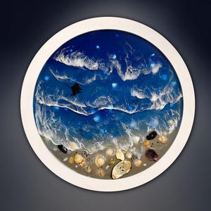 Round wall art/abstract art with structure/beach art/ocean art/resin art/abstract wall art livingroom/round painting/resin artwork/app. 40cm