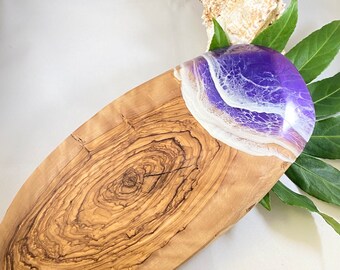 Cheese board wood/snack board/serving board olive wood/serving plate wood/epoxy resin ideas/wooden serving plate/approx. 34x16x2 cm made of olive wood