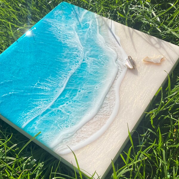 Maritime murals/Hand-painted pictures/Mini pictures/Abstract paintings/Sea pictures/Resin art pictures/approx. 20 x 20 cm on wood with epoxy resin