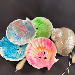 Seifenschale mit Ablauf/Seifenschale Dusche/Seifenschale klein/Seifenhalter Dusche/Muschel Seifenschale/Muschelschale Hydroflow, ca. 10 cm