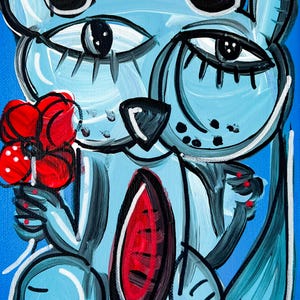 Tendre Chat Bleu 26 x 16 cm, acrylique sur toile, tableaux modernes, portraits de chats, artiste Alessandro Siviglia