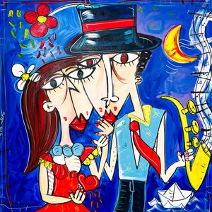 Grande peinture à l'huile sur toile Œil au cœur peintures abstraites aux couleurs portraits personnalisés pour couples conjoints et amoureux