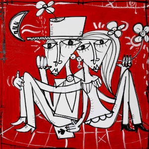 TITRE : Non Ti Lascio Più – Peinture acrylique moderne sur toile, Cadeau de mariage, Artiste Alessandro Siviglia 100 x 100 cm
