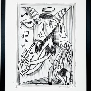 Quadro moderno carboncino su carta Alessandro Siviglia artista Italiano,  con cornice nera 106x76cm