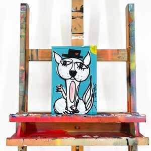 Chat illustre peint à la main pour décorer la chambre, 26 x 16 cm, acrylique sur toile, artiste Alessandro Siviglia