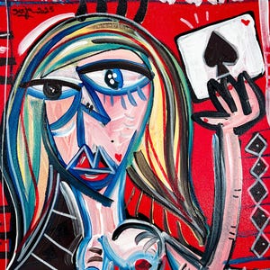 Donna Poker, retrato de una mujer jugando a las cartas, cuadros modernos para el salón