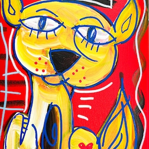 Gatto Tonto, huile sur toile, portrait moderne d'un chat, 26 x 16 cm. Artiste : Alessandro Siviglia.