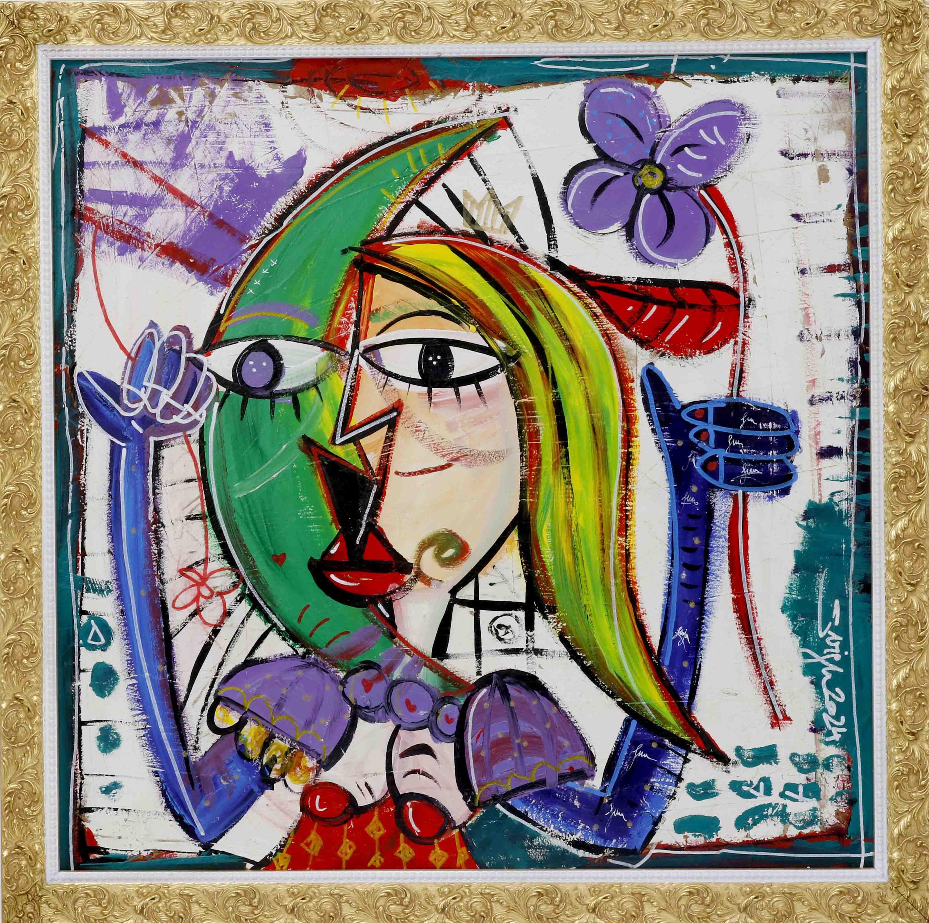 Modern oil painting on canvas depicting a young woman at the height of her beauty 55x55 cm alessandro siviglia