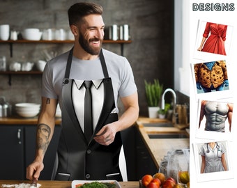 BBQ Apron Kitchen Apron Cooking Apron printed in suit look | Kitchen apron as a small gift for Birthdays, Father's Day, Mother's Day