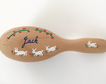 PERSONALISED HAIRBRUSH Rabbits & Berries design