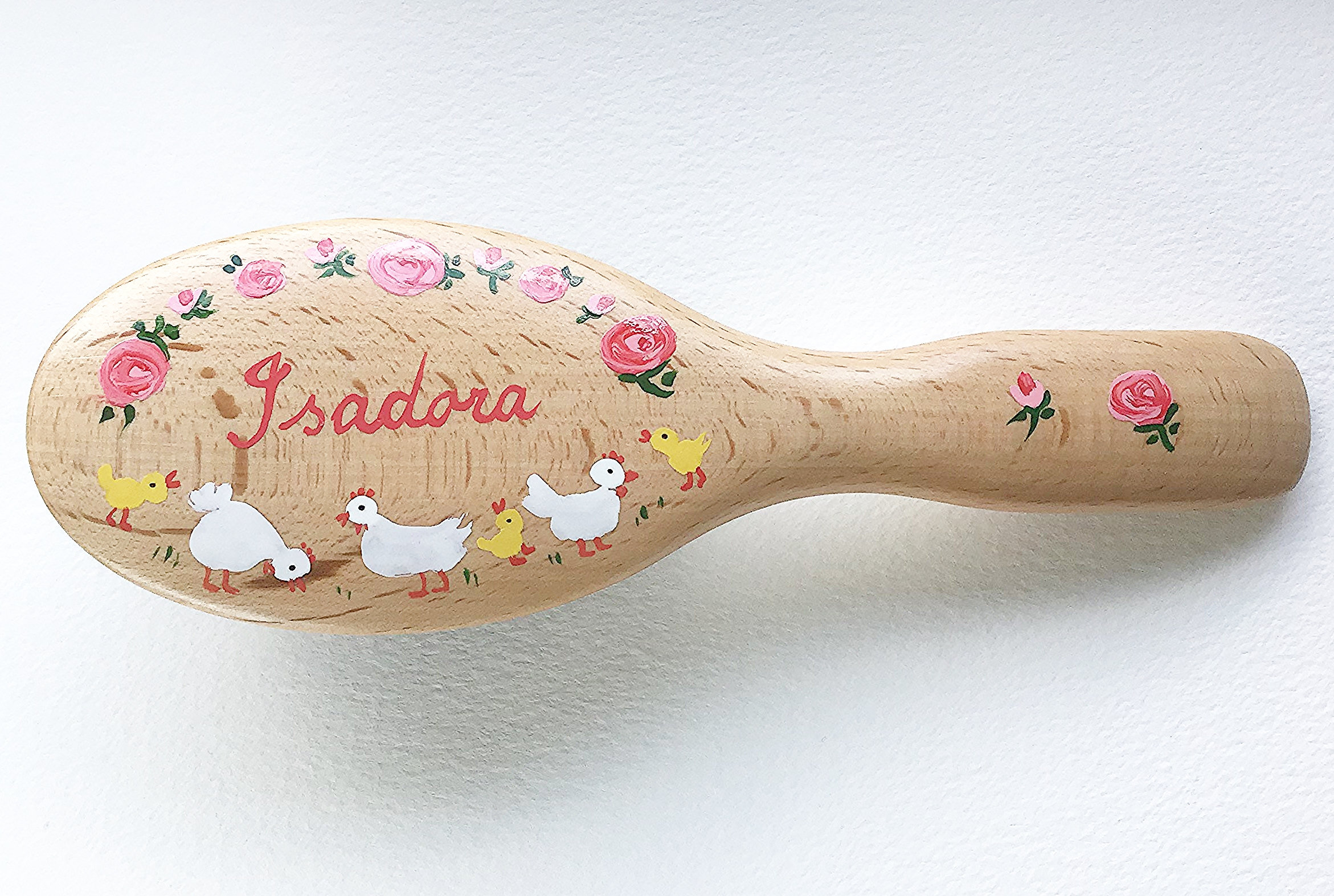 PERSONALISED HAIRBRUSH Hens & Roses design