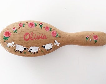 PERSONALISED HAIRBRUSH Sheep & Roses design