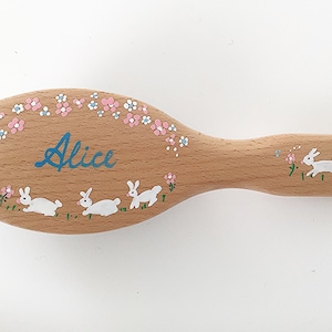 PERSONALISED HAIRBRUSH Rabbits & Pink Garland