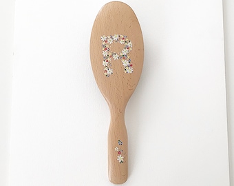 Large Kent wooden hairbrush - Initial Meadow Flowers design