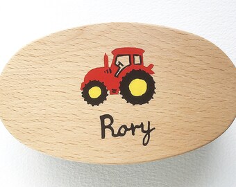 Personalised Military BOYS BRUSH Tractor Red