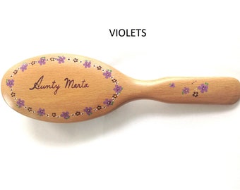 Large Kent wooden hairbrush - Violets design