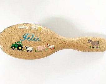 PERSONALISED HAIRBRUSH Tractor & Animals design