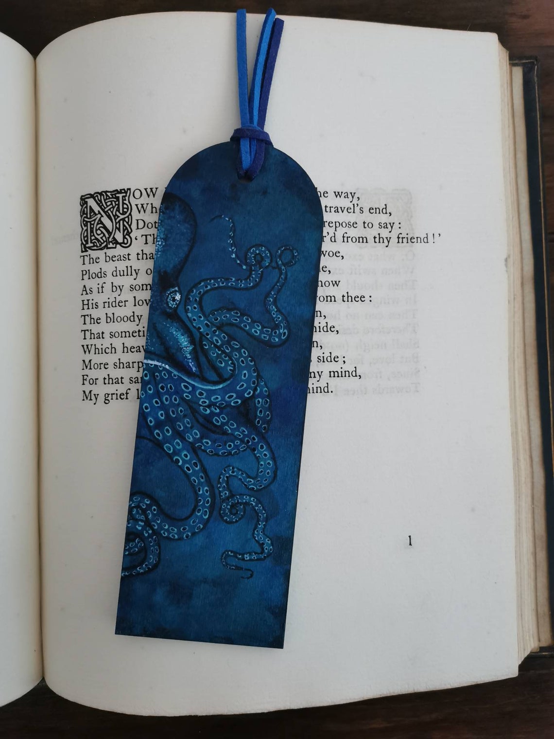 Octopus hand painted wooden bookmark | Etsy