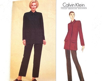 90's Calvin Klein Jacket Blazer & Pants Sewing Pattern Vogue 1987 Size 14-16-18 uncut
