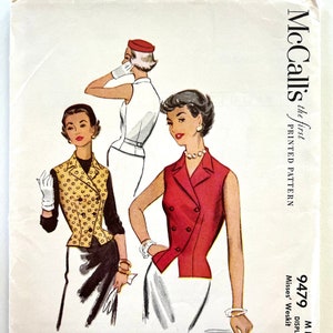 May include: Vintage McCall's sewing pattern featuring illustrations of women's vests. The pattern cover displays three women in different vest styles, including a red double-breasted vest and a yellow polka-dot vest. The pattern number is 9479.