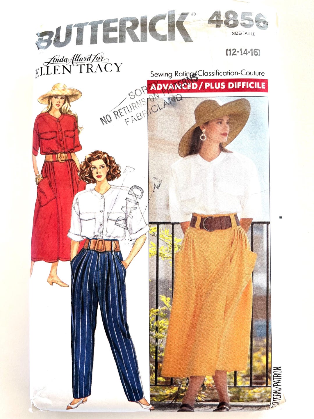 90s Skirt Sewing Pattern Butterick 4856 Shirt and Pants Size 12-14-16 ...