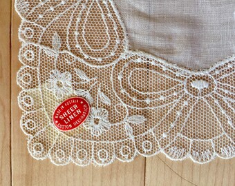 Sheer Linen Wedding Hanky, Handmade Antique Linens, Handkerchiefs and Hankies, Vintage Linens