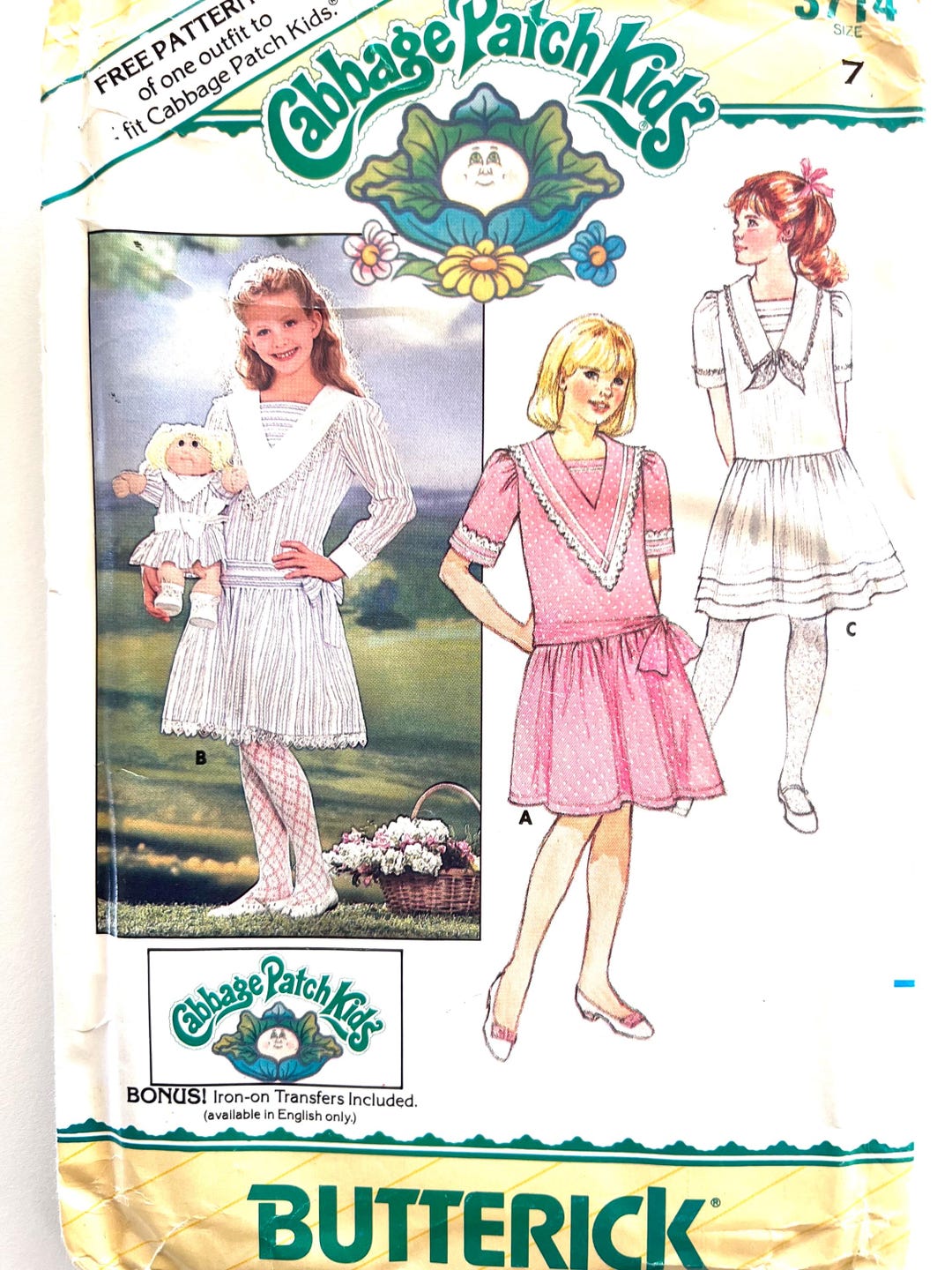 80's Childrens Cabbage Patch Dress Sewing Pattern Butterick 3714 Size 7 ...