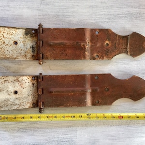 Large Barn Door Strap Hinges, Antique Gate Hinge, Rustic Iron Decor, Iron Salvaged Hardware
