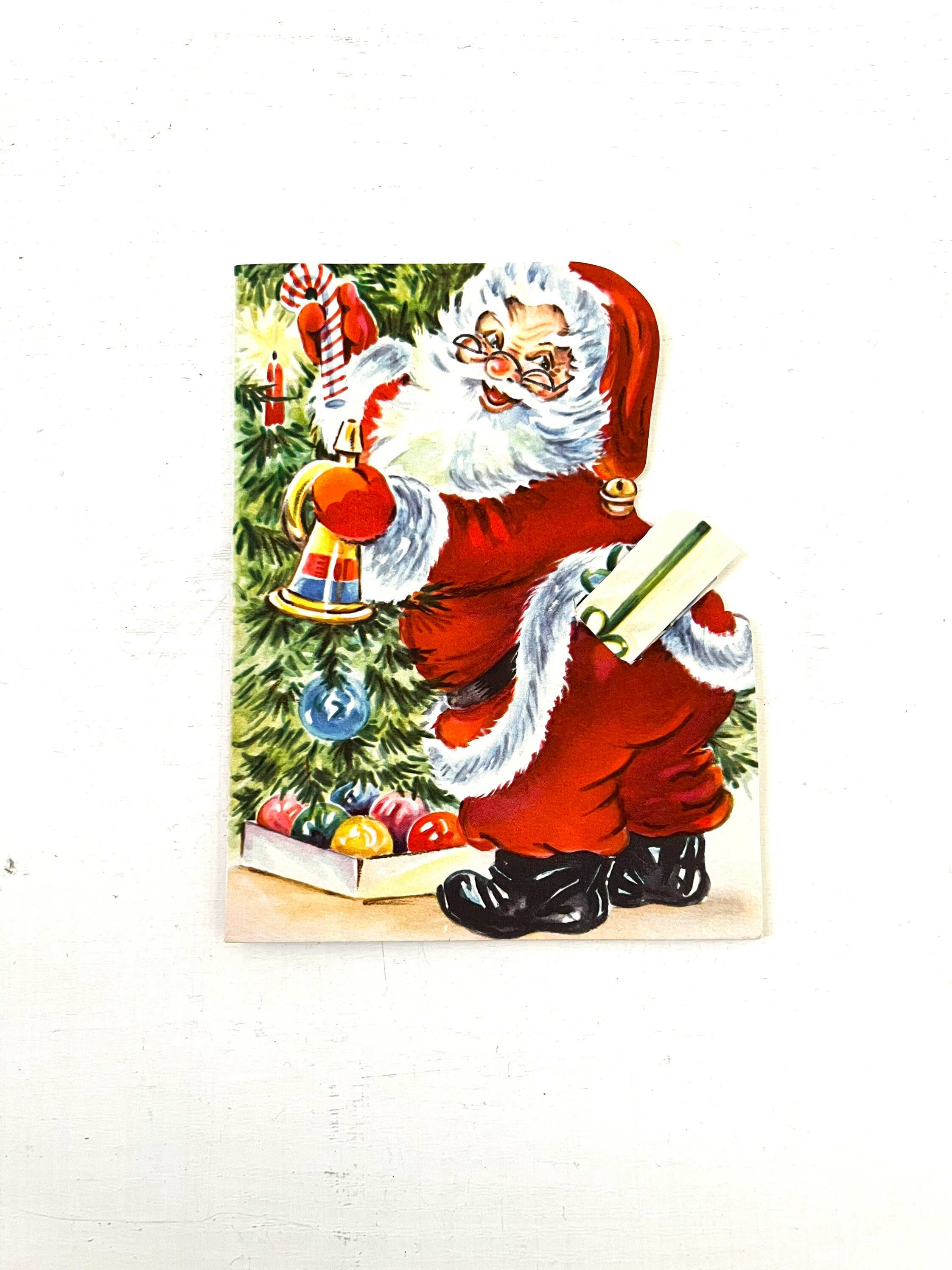 1940's Christmas Card Santa  Christmas Ornaments and Tree Vintage