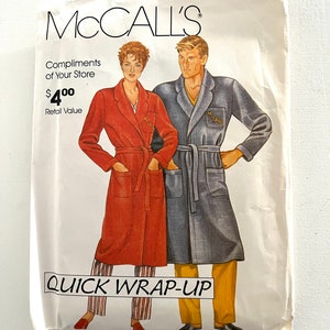 Men and Womans Bathrobe Sewing Pattern, McCalls 0011 Brunch Coat Size s-xl Uncut