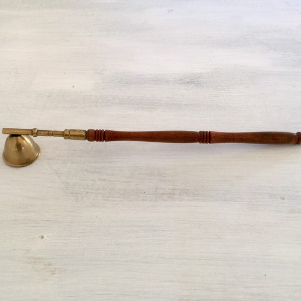 Candle Snuffer, Brass Candle Snuffer Wood and Brass  Wedding Decor