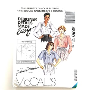 Womens Button Down Blouse Sewing Pattern McCall&#39;s 4880 Collar Shirt Size 16 uncut