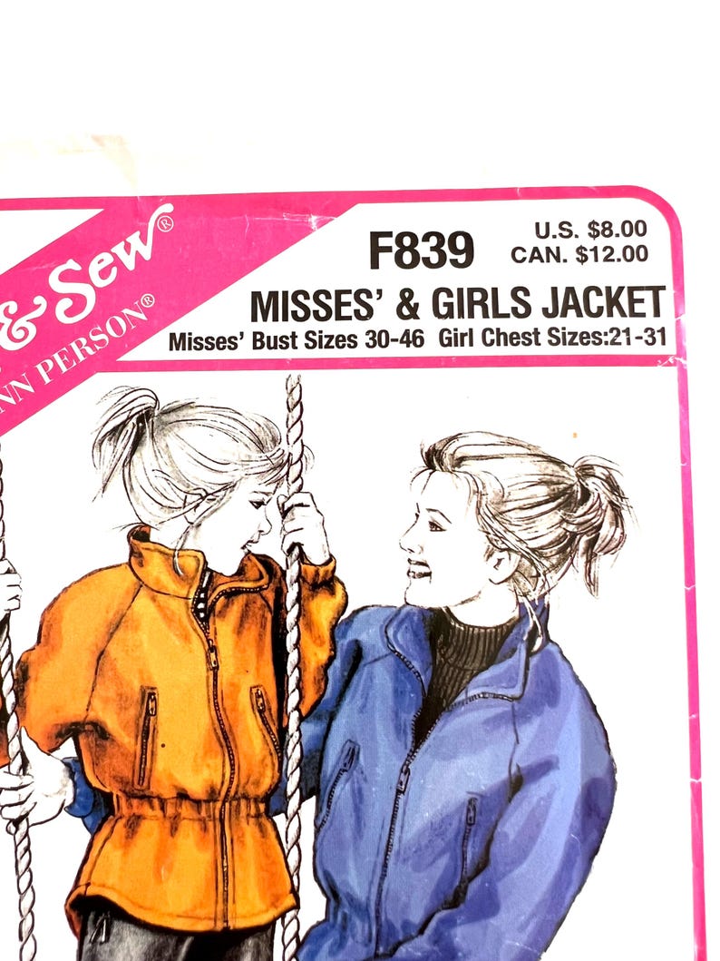 Jacket Polar Fleece Coat Sewing Pattern Stretch & Sew 839 Size XSXL