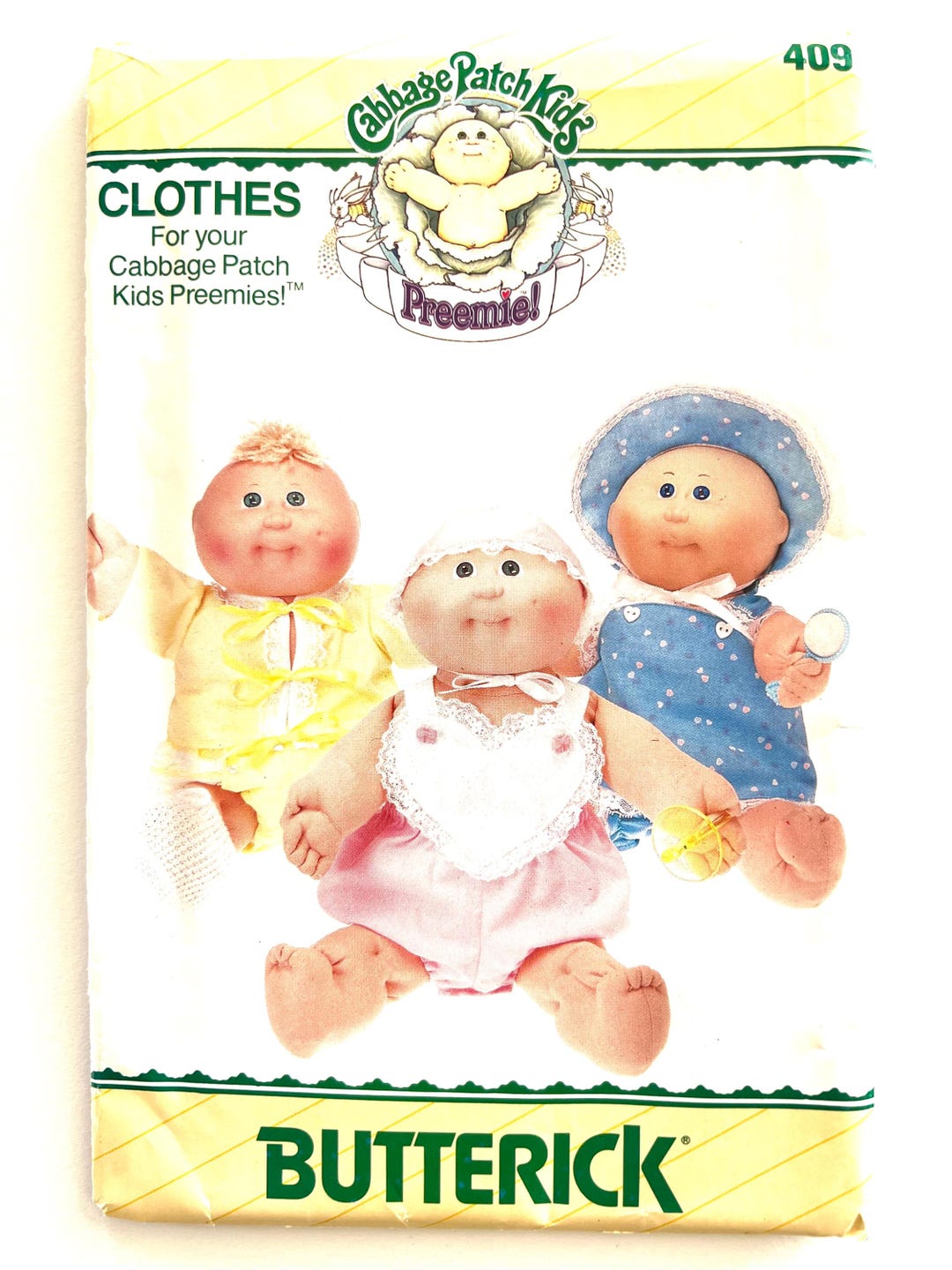 Cabbage Patch Kids Preemies Romper Sewing Pattern 409 Bonnet Dress ...