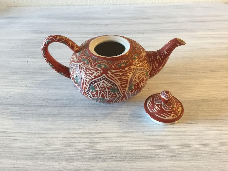 Vintage Teapot Enamel Teapot Hand Painted Teapot Etsy