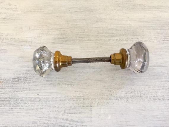 Glass Door Knob Handles Antique Crystal Glass And Brass Door Etsy