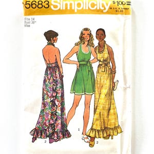 Hippie Dress Sewing Pattern Simplicity 5683 Halter Top Size 14 uncut