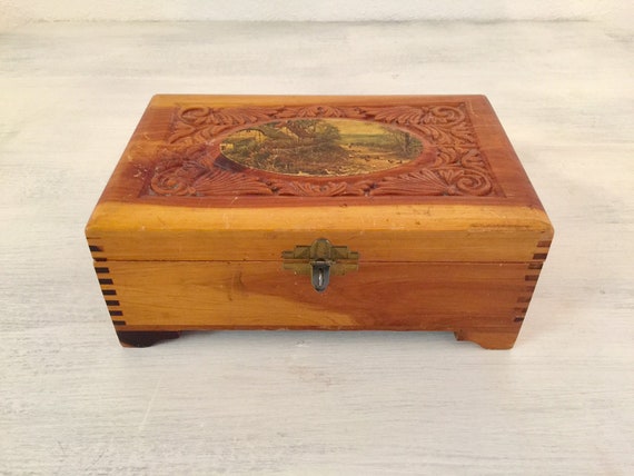 Jewelry Box Wood Box Vintage Storage Keepsake Tri… - image 1