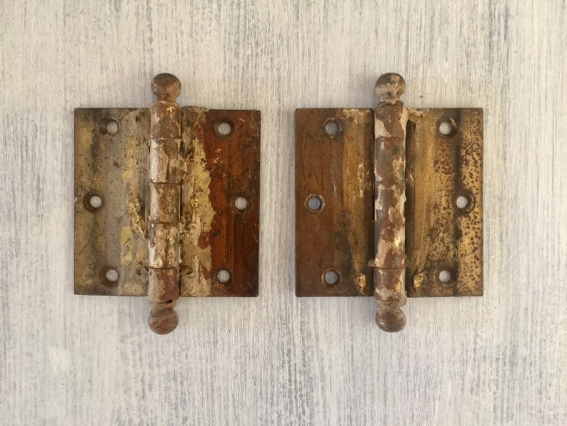 3 1 2 Inch Door Hinges Large Ball Tip Metal Hinge Salvaged Etsy