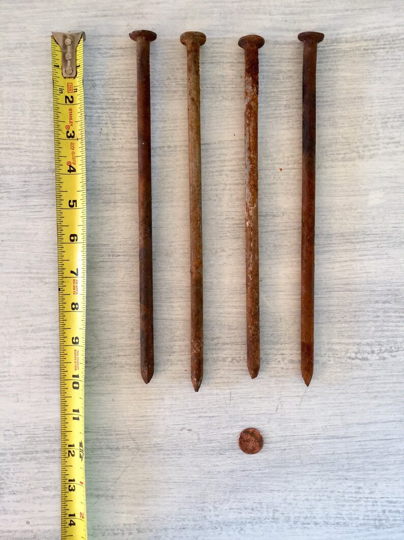 Large Nails Rusty Iron Pole Barn Nails Salvaged Hardware Metal Etsy