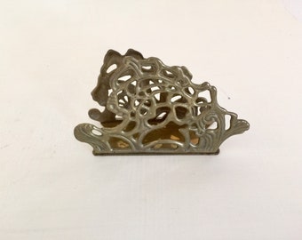 Brass Napkin Holder Ornate Letter Holder Solid Brass Floral Design Table Decor Vintage Kitchen Utensil